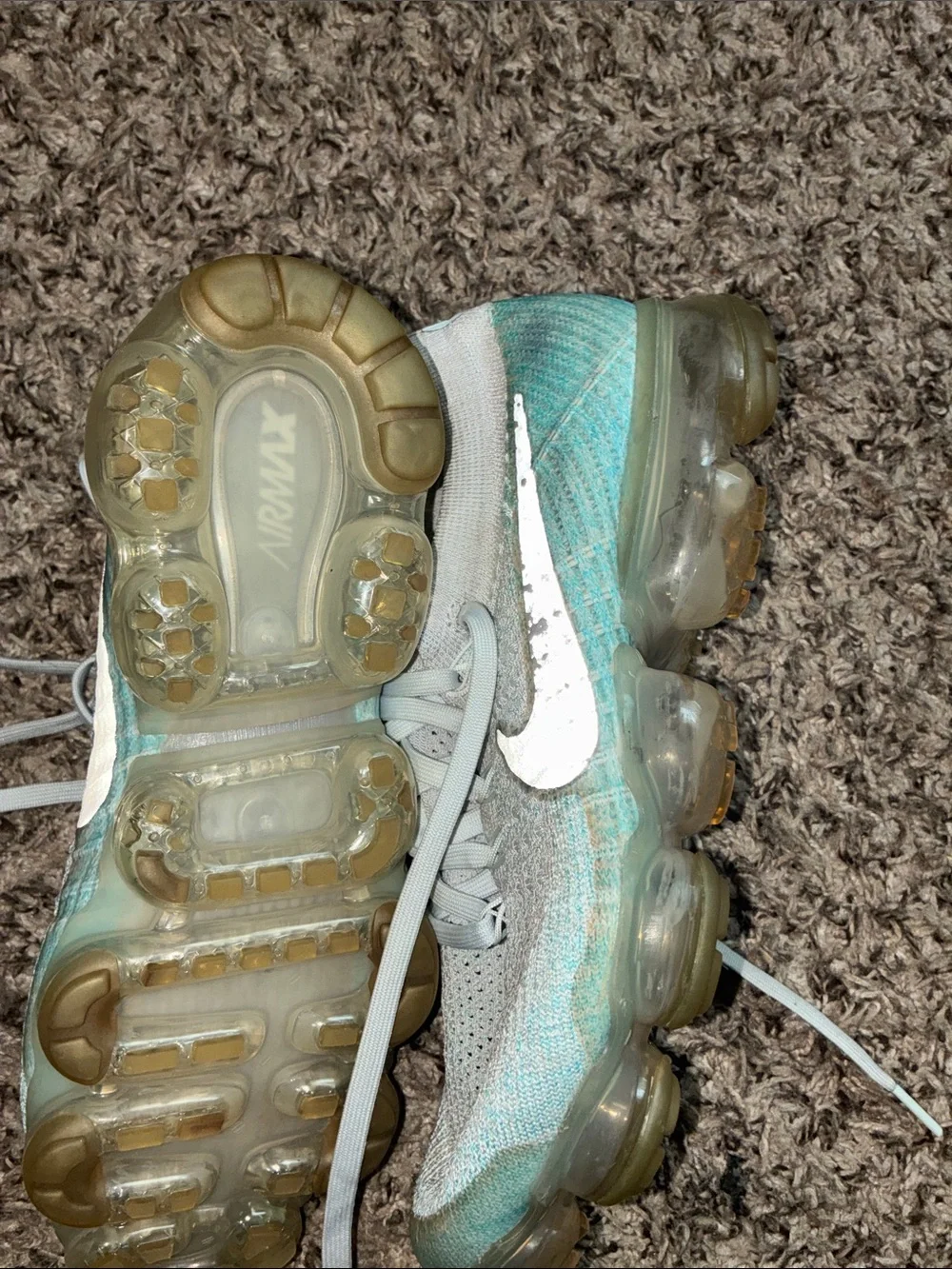 Nike Women's Teal and White VaporMax Flyknit Sneakers